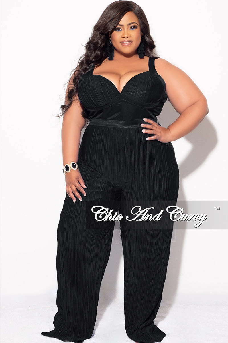 Final Sale Plus Size Pleated Jumpsuit in Black BreathableMaterial