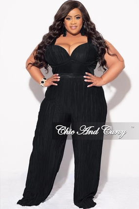 Final Sale Plus Size Pleated Jumpsuit in Black Trendy Sweater
