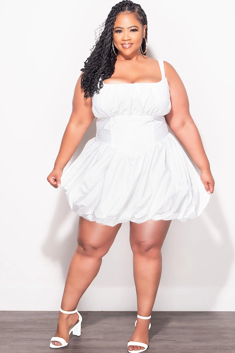 Final Sale Plus Size Poplin (Windbreaker Fabric) Tank Bubble Dress With Cinched Corset Waist in White ErgonomicStitching Sporty Comfort Wear