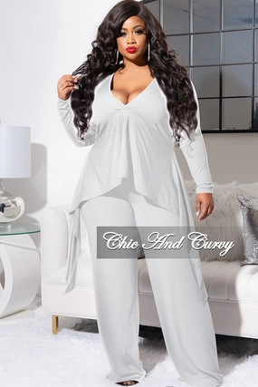 Final Sale Plus Size Ribbed 2pc Set with Peplum Front and Crop Back Top & Pants in Ivory Side slits Durable Material