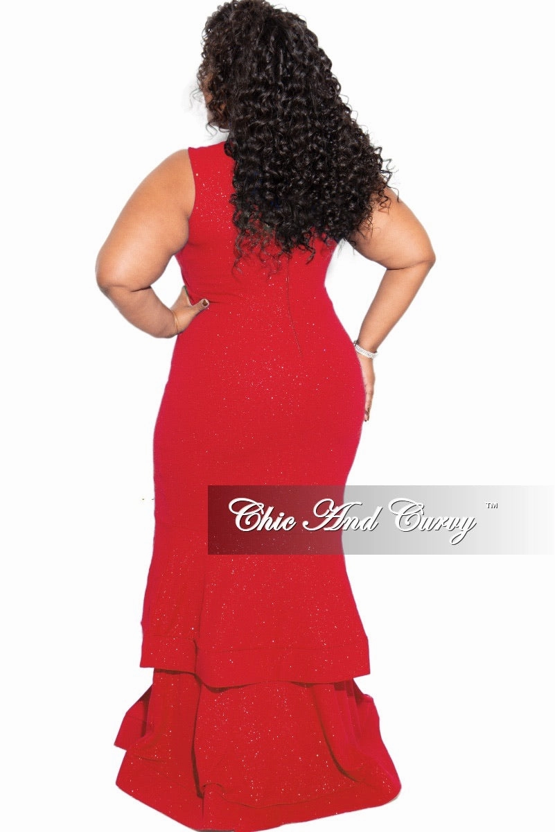 Soft Pullover Final Sale Plus Size Ruffle Bottom Glitter Maxi Dress in Red