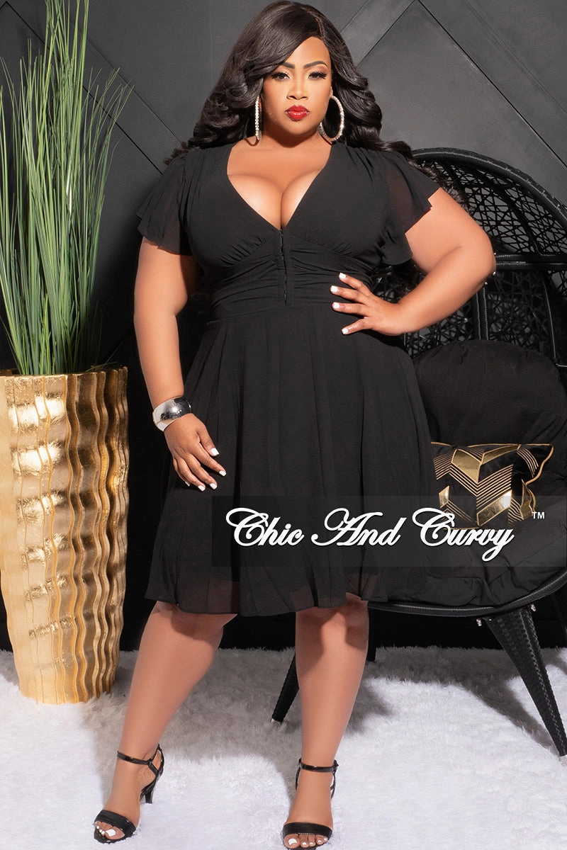 Weekend Comfort Final Sale Plus Size Sheer Chiffon Dress with Corset Front in Black