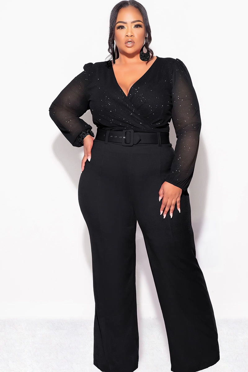 Final Sale Plus Size Sheer Glitter Faux Wrap Top in Black QuickPackFoldableDesign
