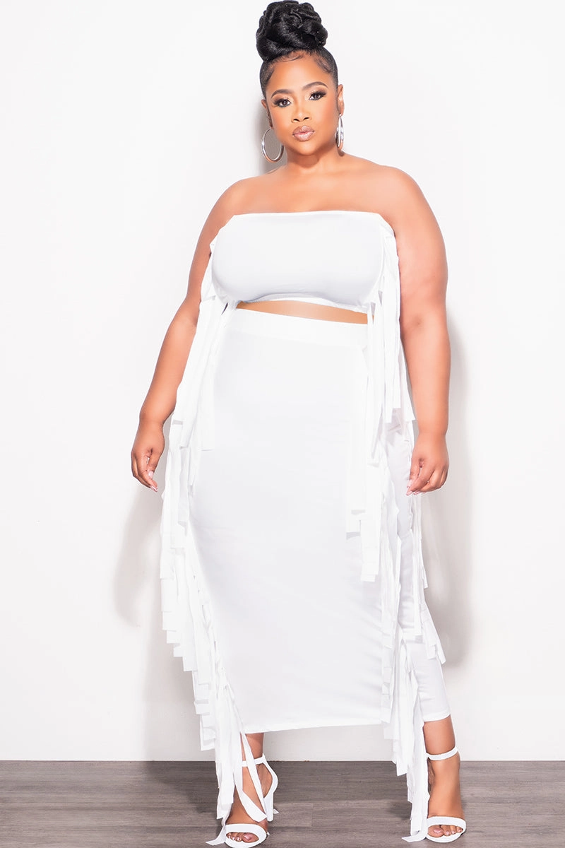 Final Sale Plus Size Strapless 2pc Set in White Warm Layer Flexible Movement