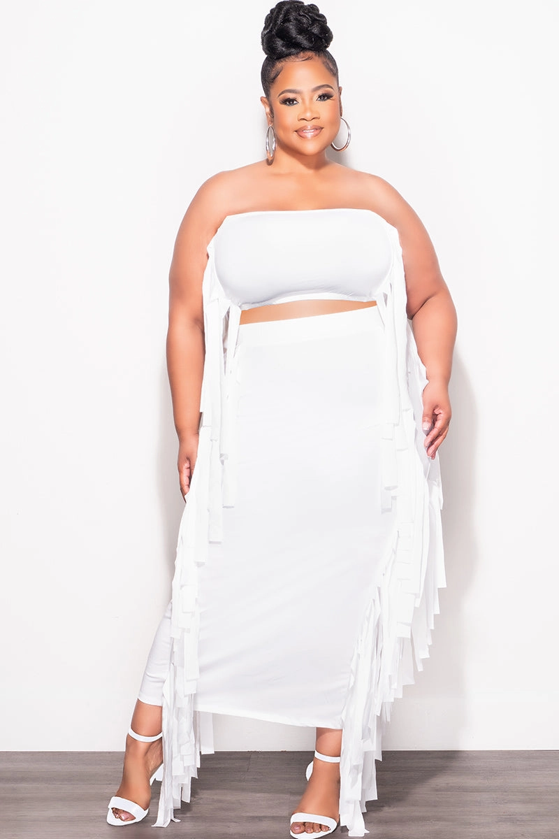 Breathable Mesh Panels Performance Design Final Sale Plus Size Strapless 2pc Set in White