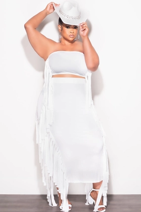 Final Sale Plus Size Strapless 2pc Set in White Anti Pilling Fabric Functional Comfort Wear