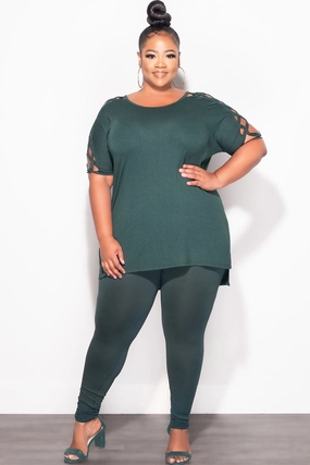 Final Sale Plus Size Top and Legging Set in Hunter Green Slim Silhouette Flattering Comfort