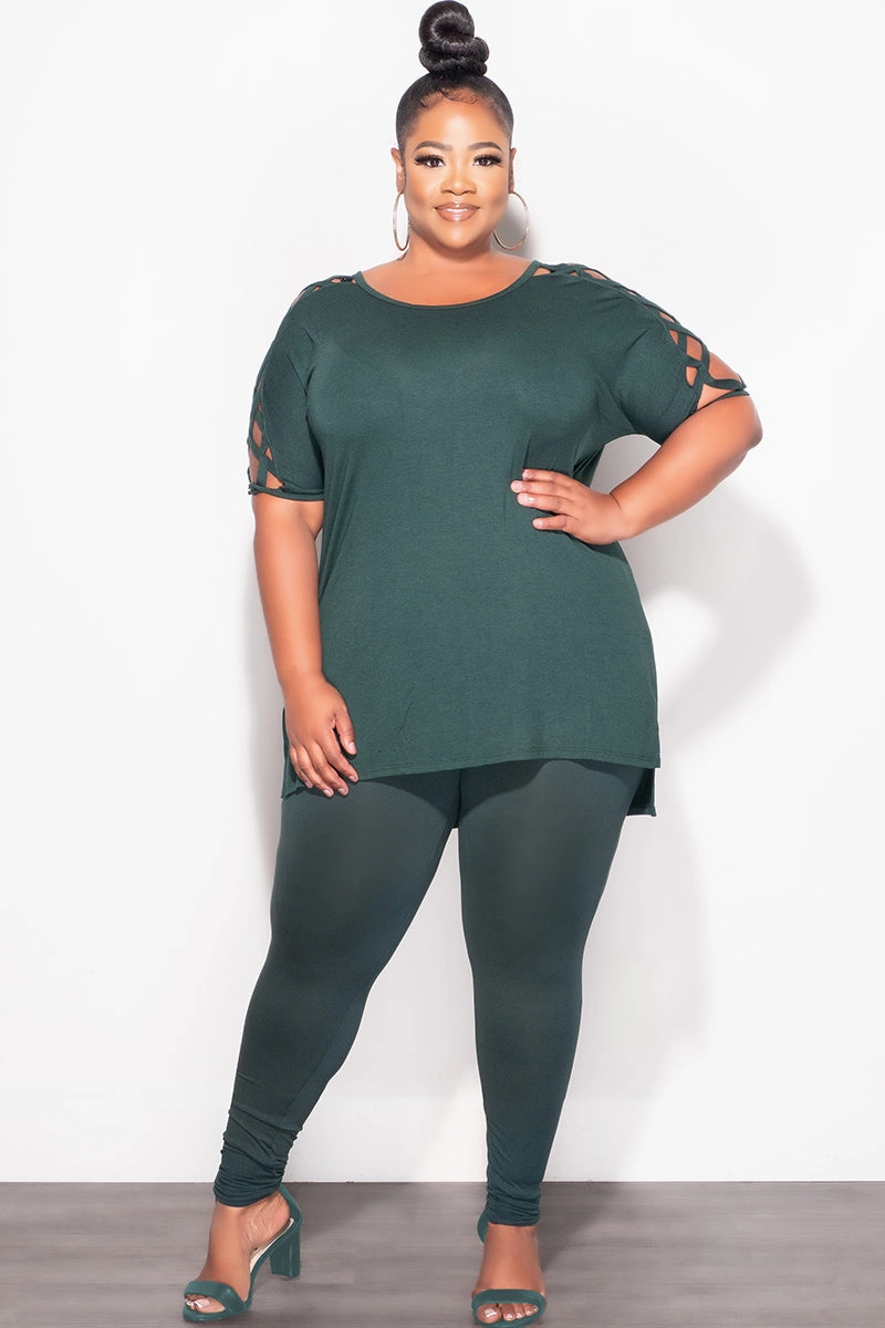 Final Sale Plus Size Top and Legging Set in Hunter Green Slim Silhouette Flattering Comfort