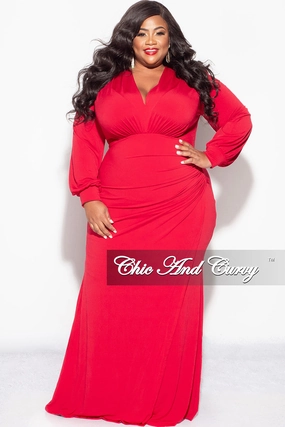 Final Sale Plus Size V-Neck Gown with Ruched Overlay in Red Loose cut HighDensityFoam