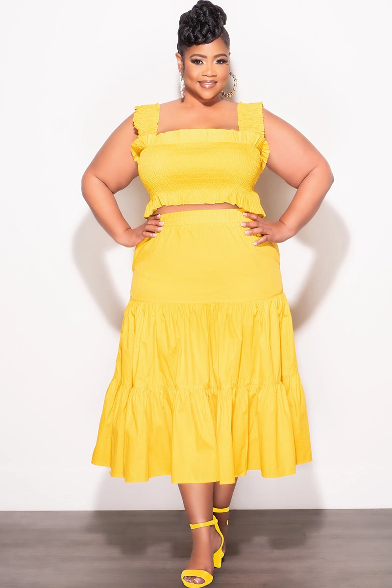 Final Sale Size 2pc Frill Crop Top and Maxi Skirt Set in Yellow Sweat Resistant Active Fit