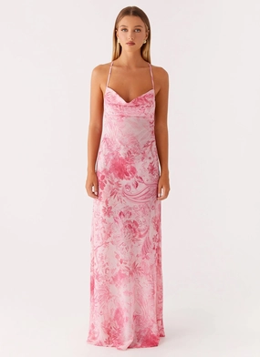 Tara Maxi Dress - Pink Print Winter Classic