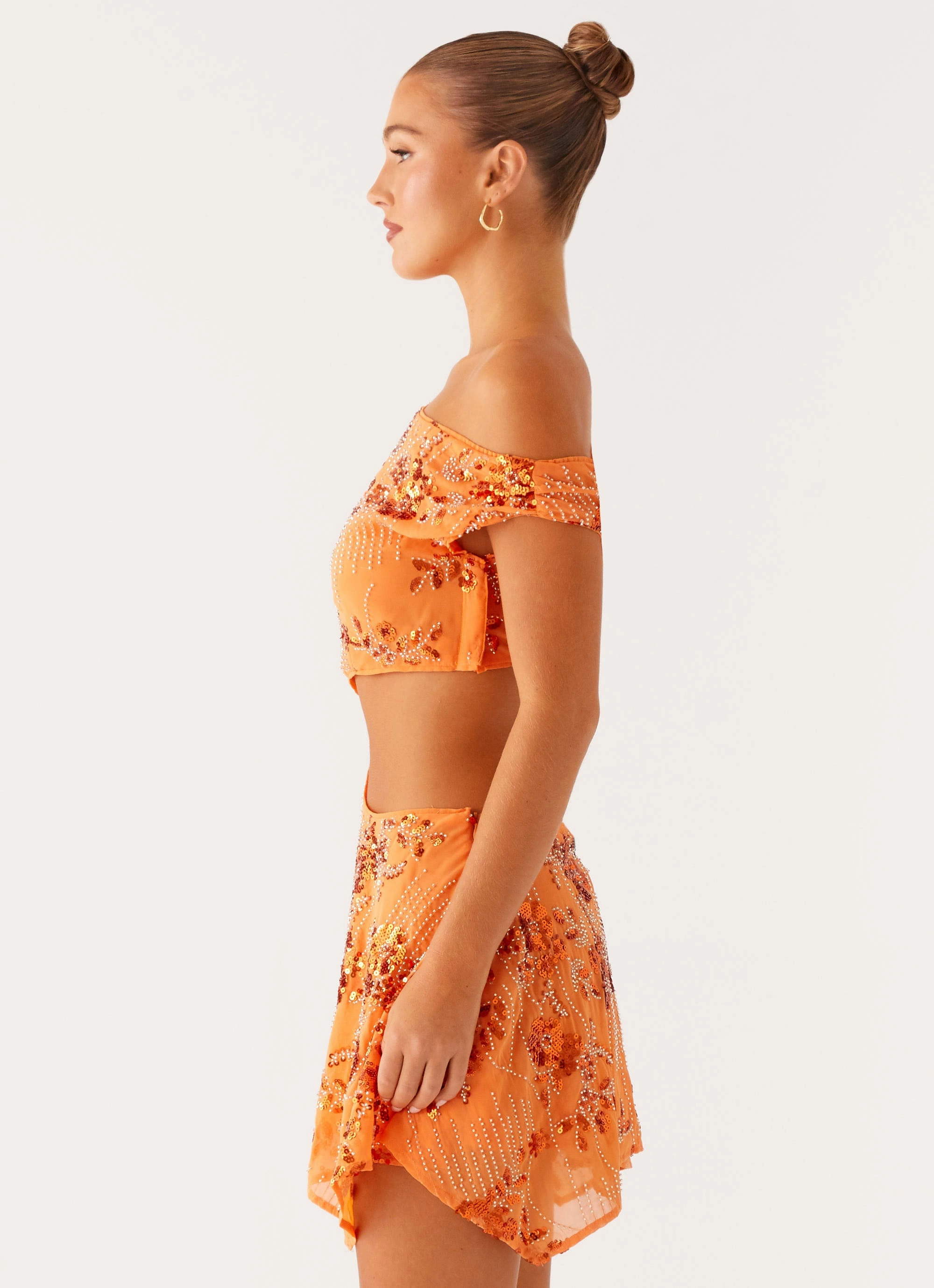 Aletta Sequin Mini Dress - Orange Embroidered Fabric Japan Cool