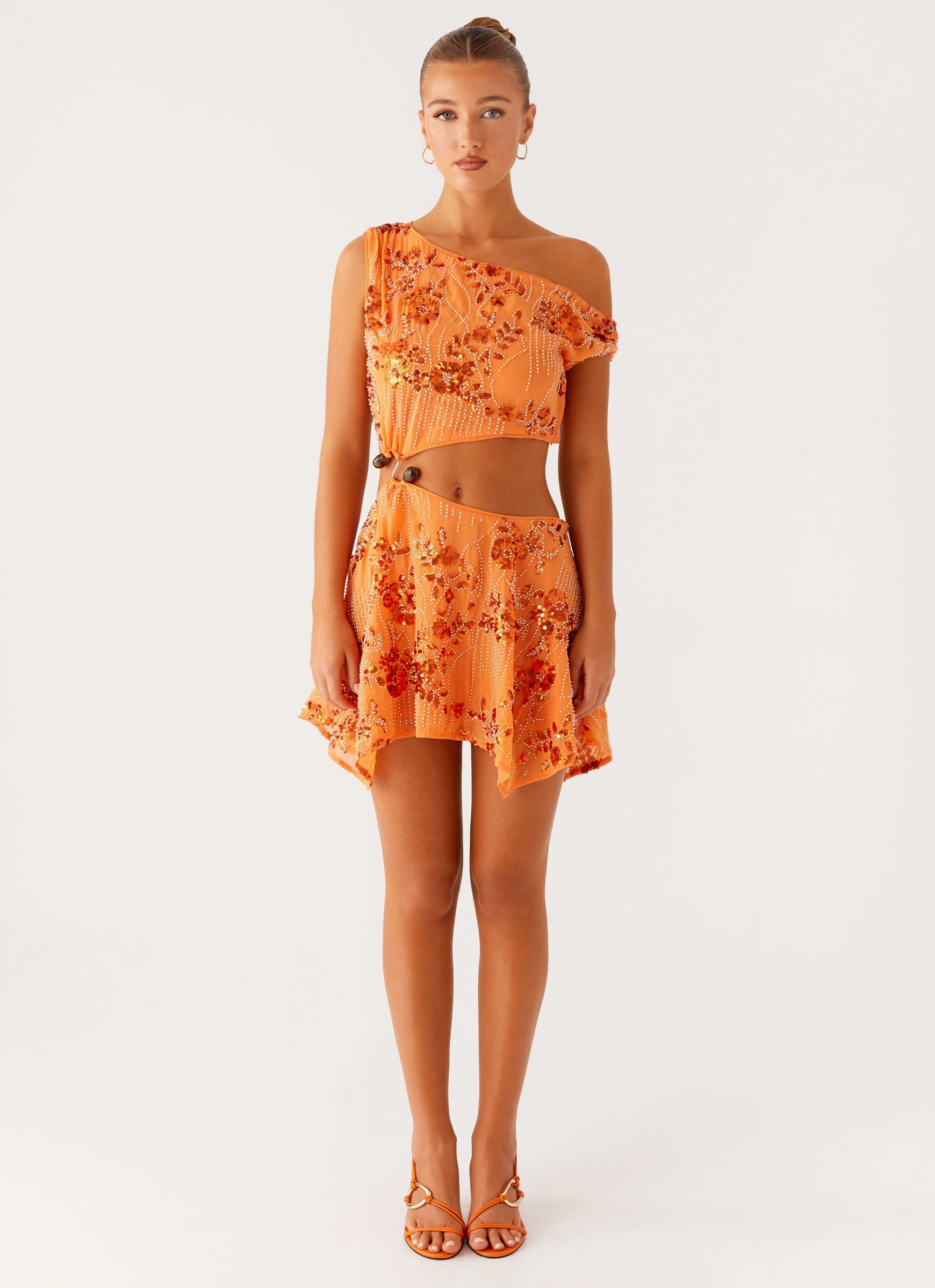 Aletta Sequin Mini Dress - Orange Abstract Pattern