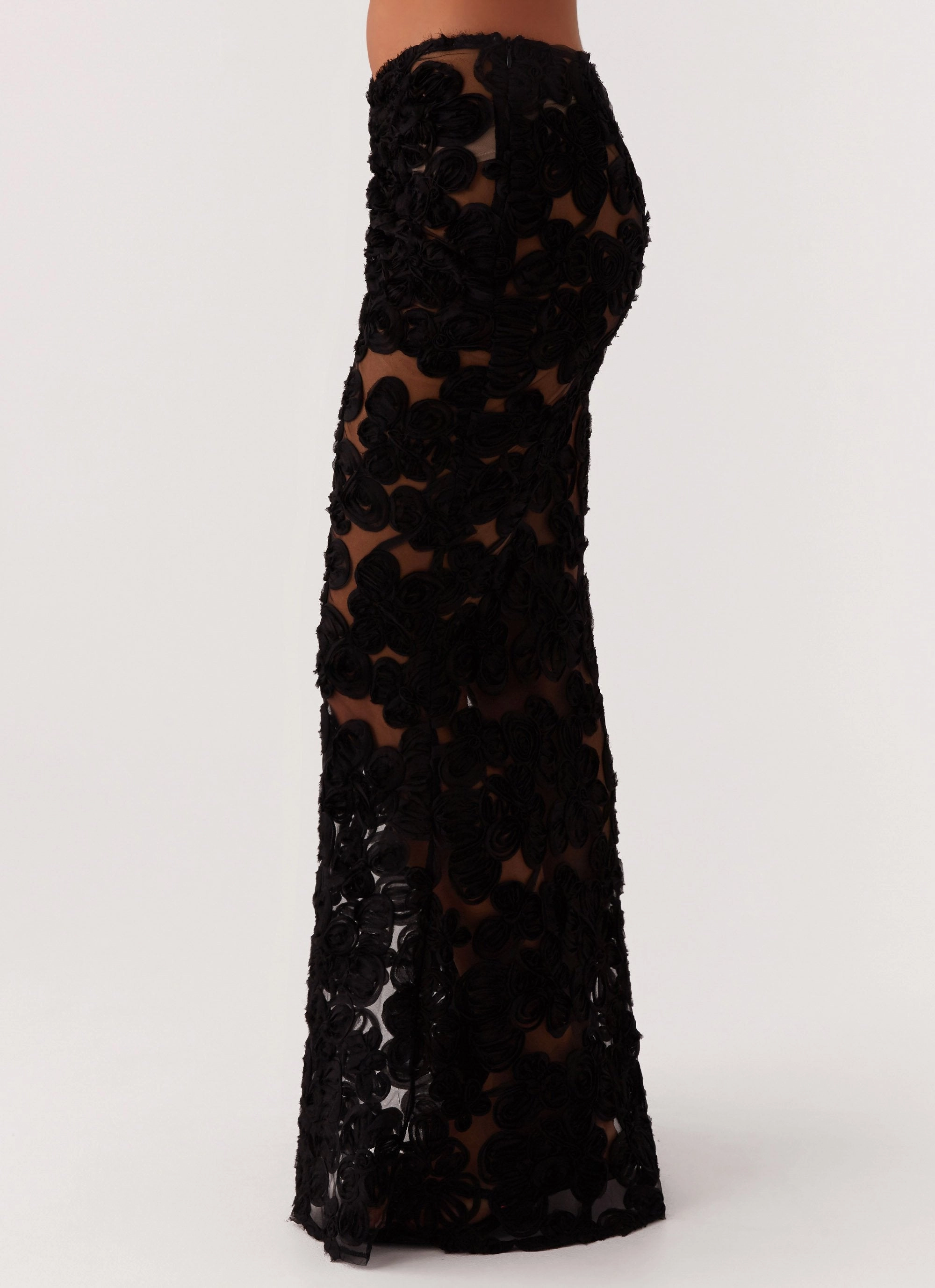Fiorella Floret Maxi Skirt - Black Bold Waistband WrinkleResistantMaterial