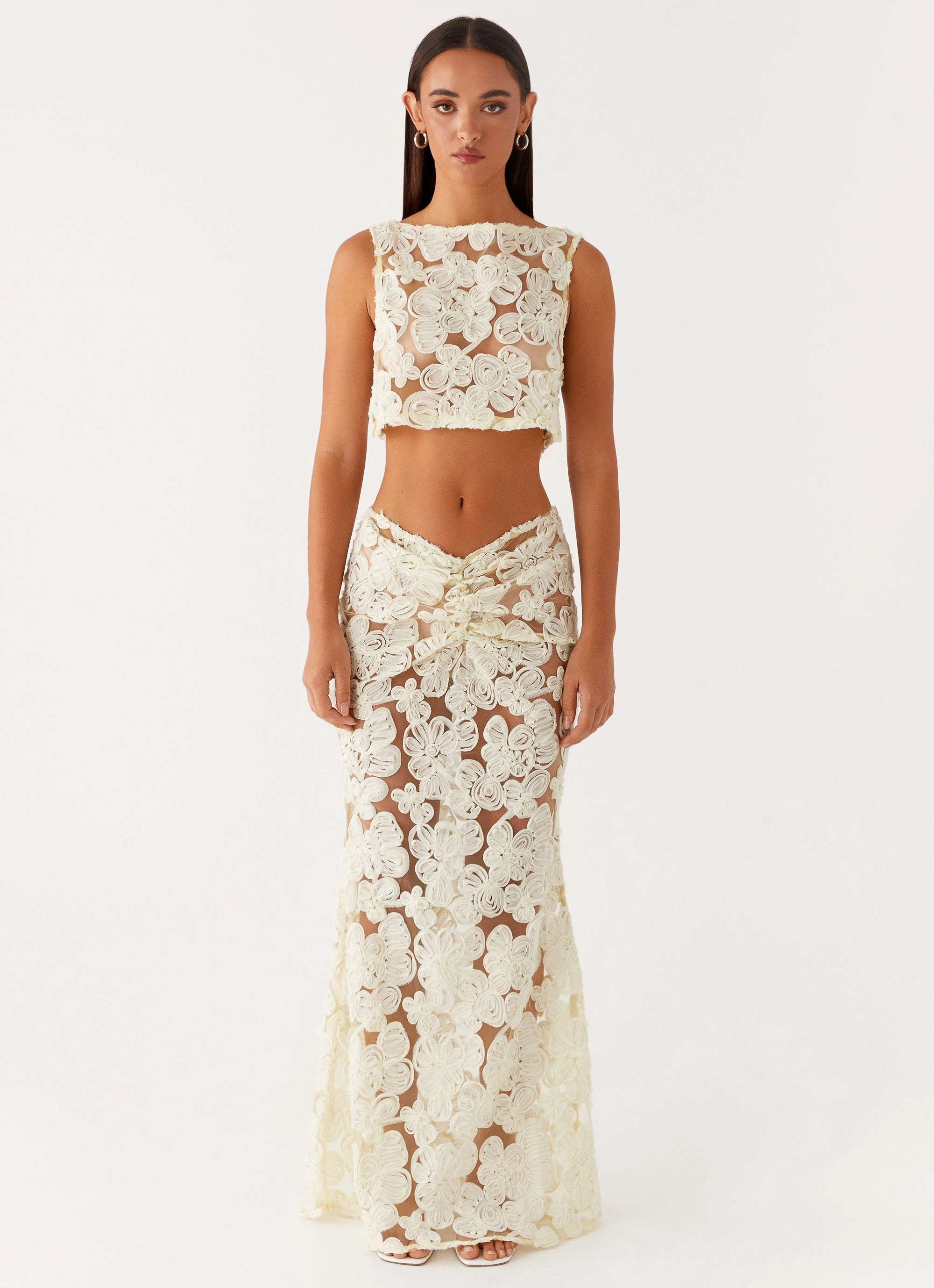 Fiorella Floret Maxi Skirt - Yellow Casual Design Light wash