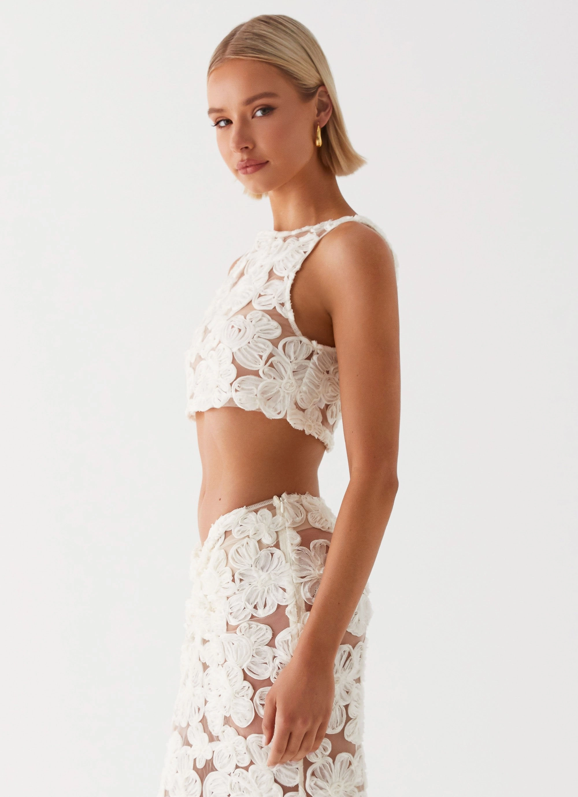 Foldable Cuff Design Fiorella Floret Top - Ivory