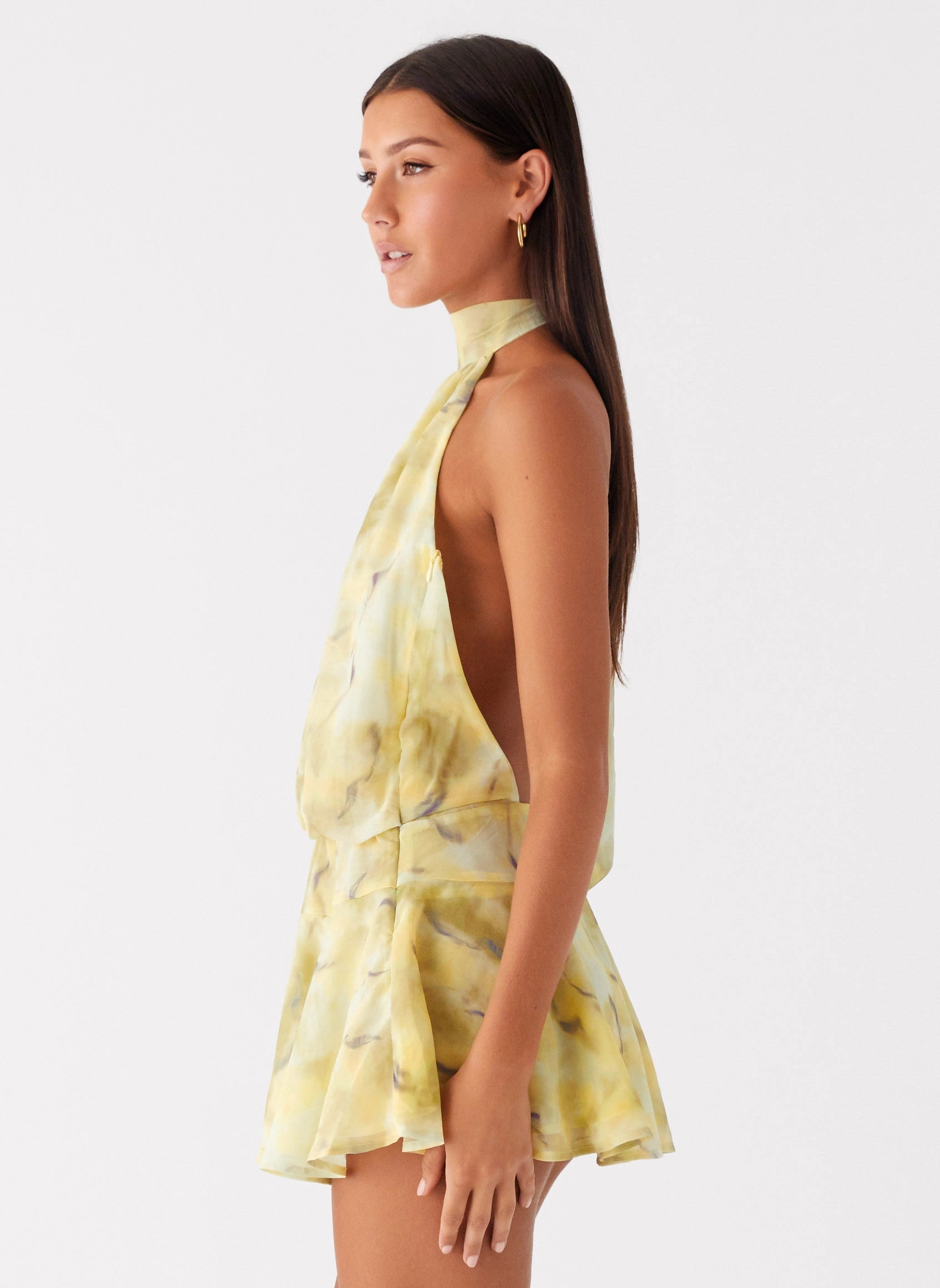 First Date Halter Mini Dress - Yellow Tie Dye Comfy Fit Wear
