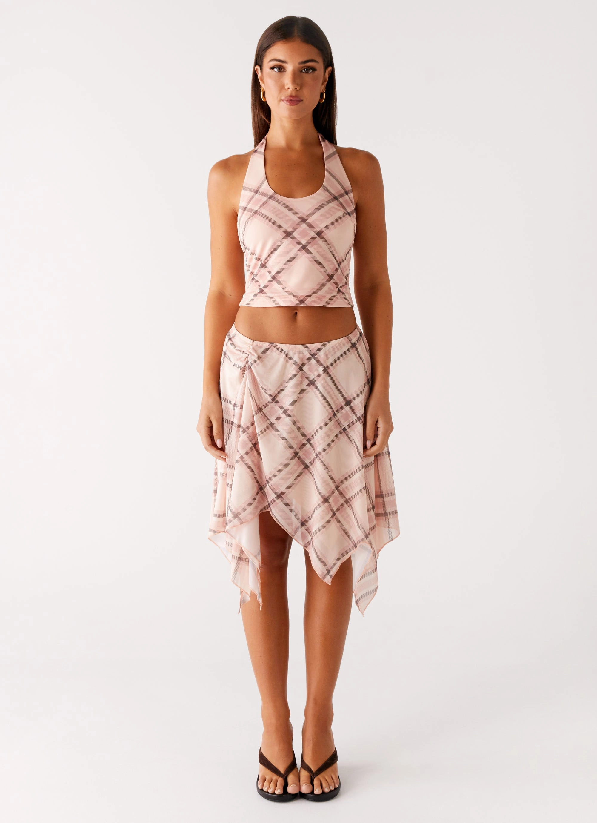 Fit Check Halter Top - Pink Check Chic Cardigan Recycled Polyester Fabric