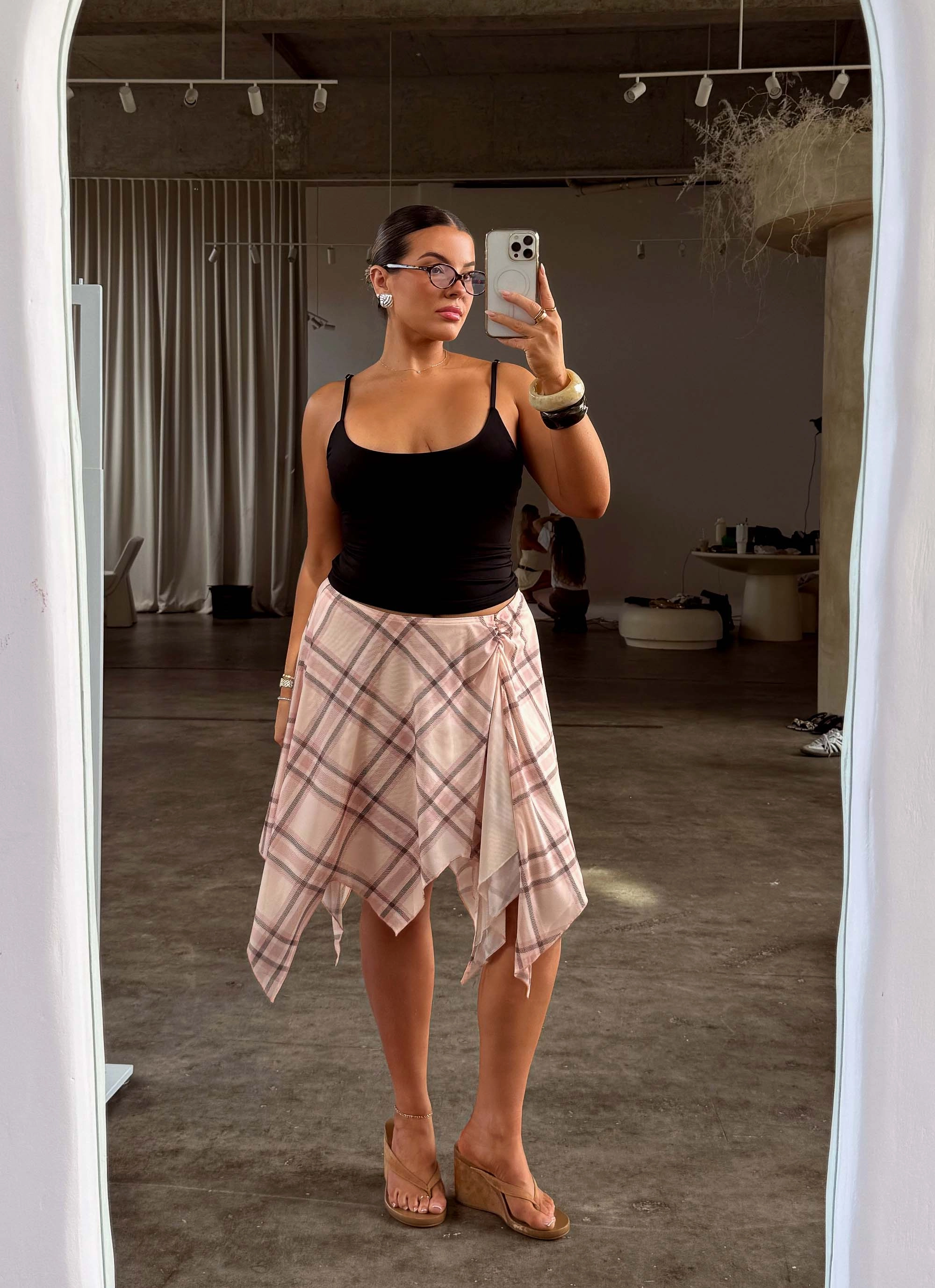 Fit Check Midi Skirt - Pink Check Anti Static Lining Core Comfort