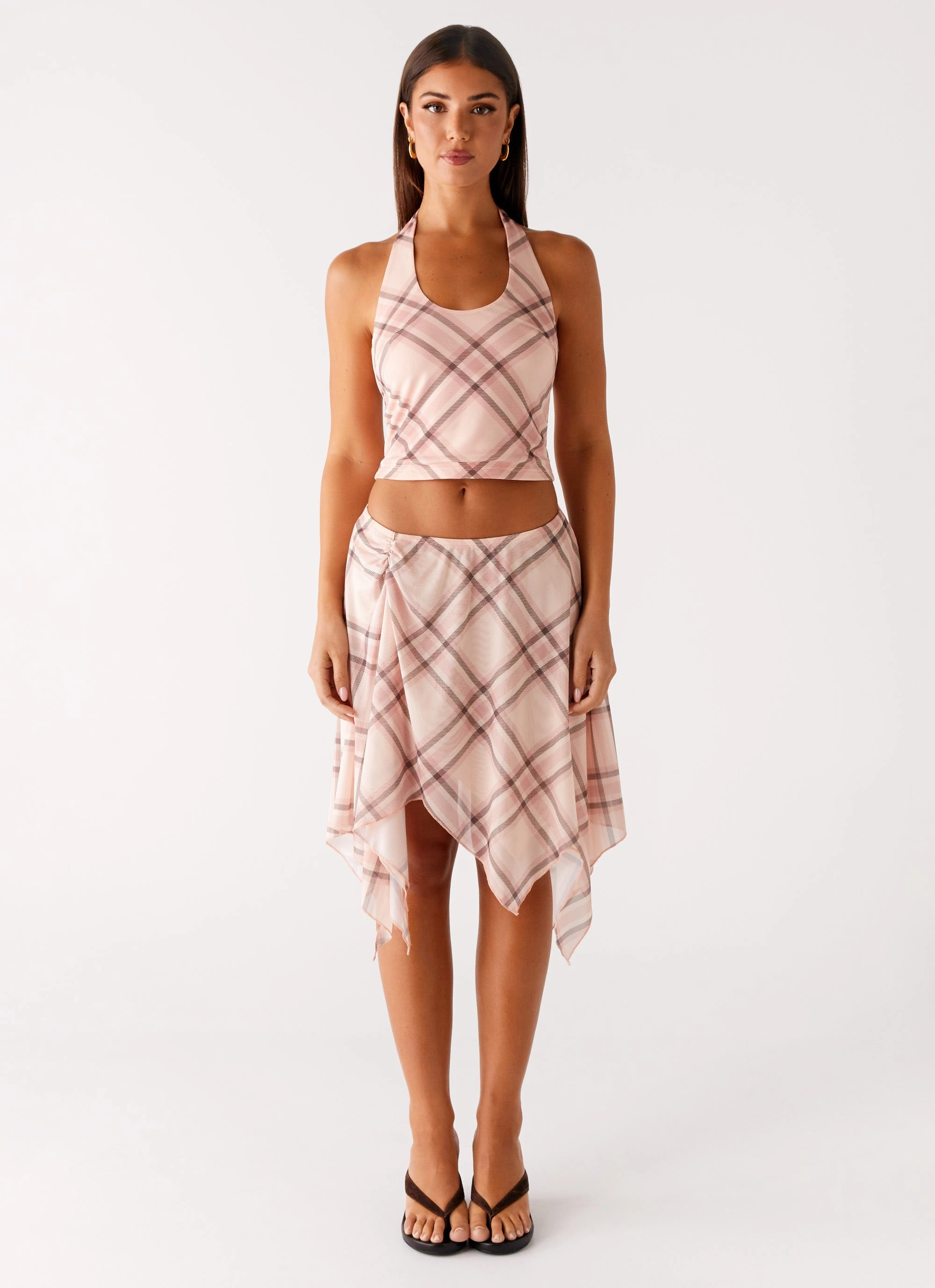 Fit Check Midi Skirt - Pink Check Anti Pilling Smart Fit