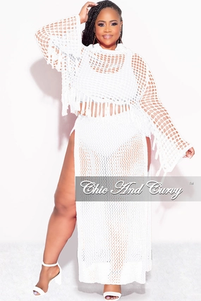 Final Sale Plus Size 2pc Crochet Set Knit Crop Top & Skirt in Ivory Active Design Wear tailored look
