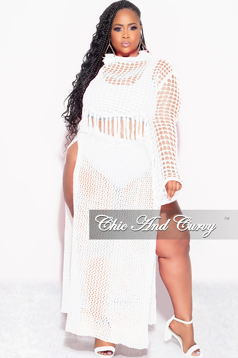 Quick Adjust Fit Final Sale Plus Size 2pc Crochet Set Knit Crop Top & Skirt in Ivory