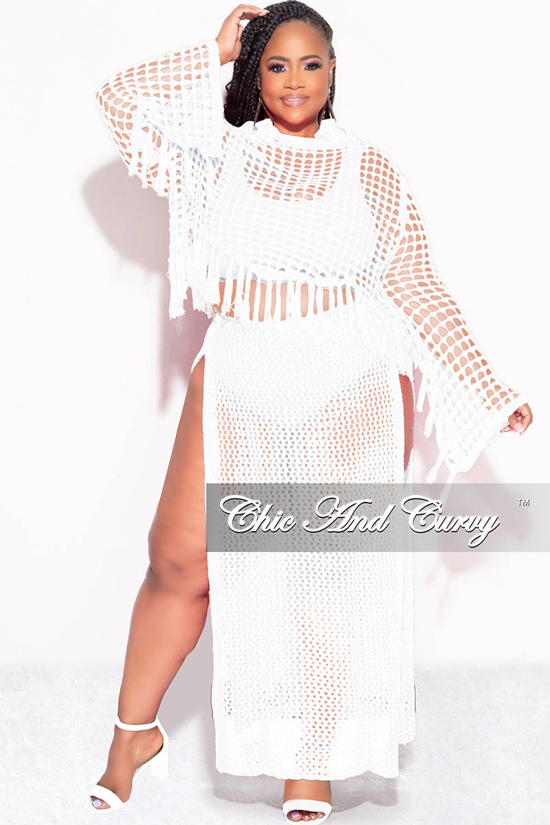 Final Sale Plus Size 2pc Crochet Set Knit Crop Top & Skirt in Ivory Active Design Wear tailored look