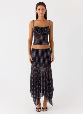 Quick Comfort Design Laser cut Buffy Maxi Skirt - Black Polkadot