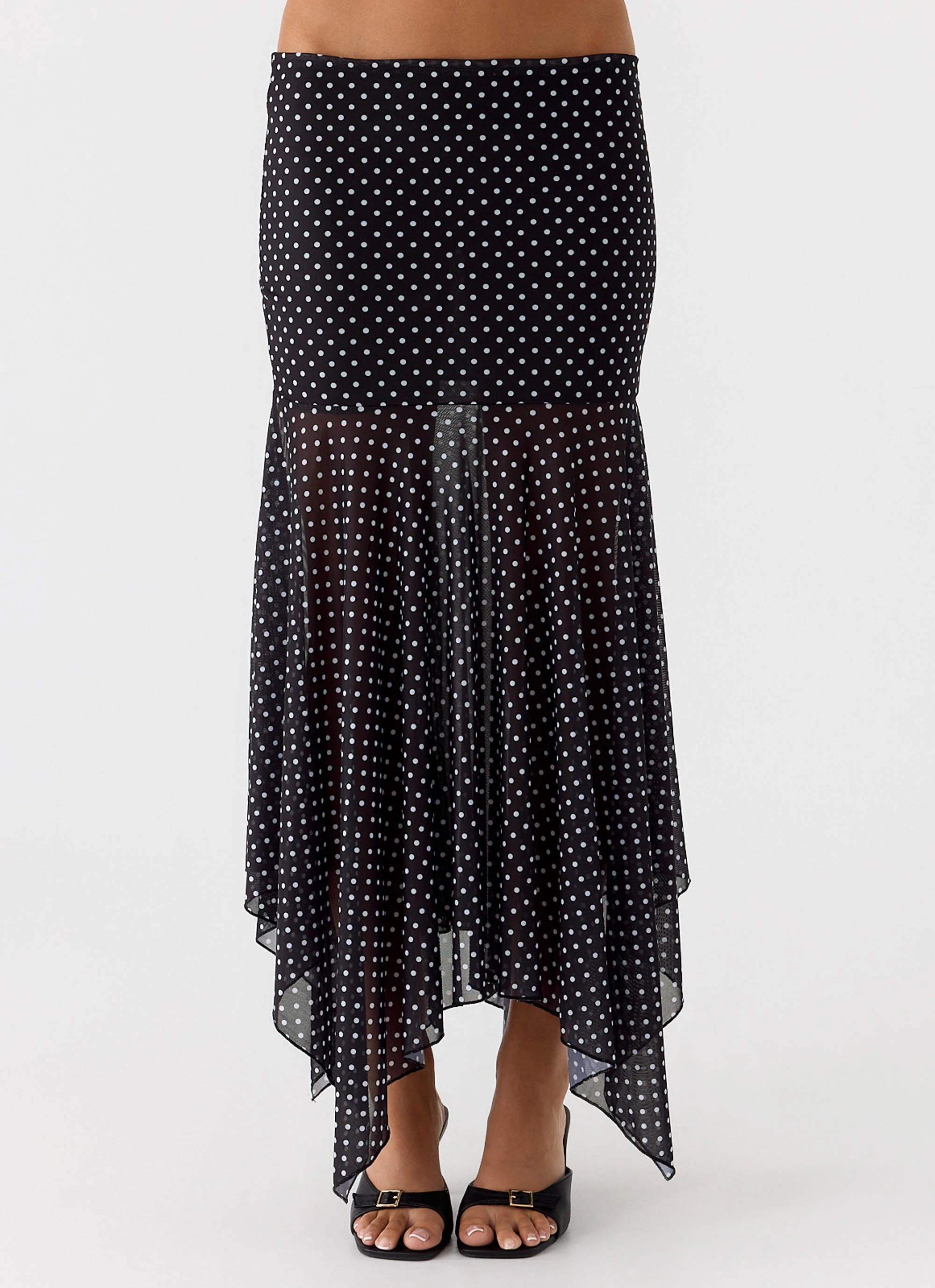 Adjustable Fit Utility Fit Buffy Maxi Skirt - Black Polkadot