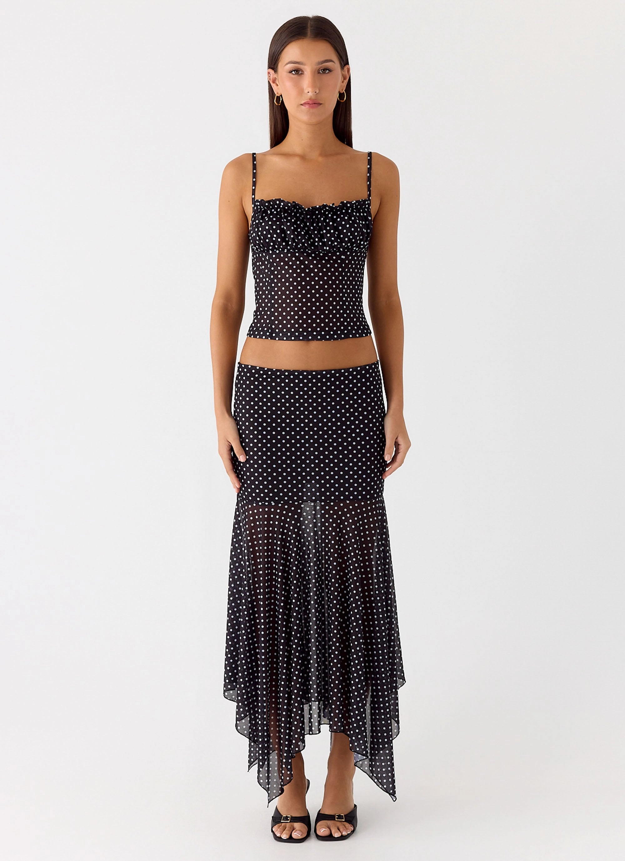 Quick Comfort Design Laser cut Buffy Maxi Skirt - Black Polkadot