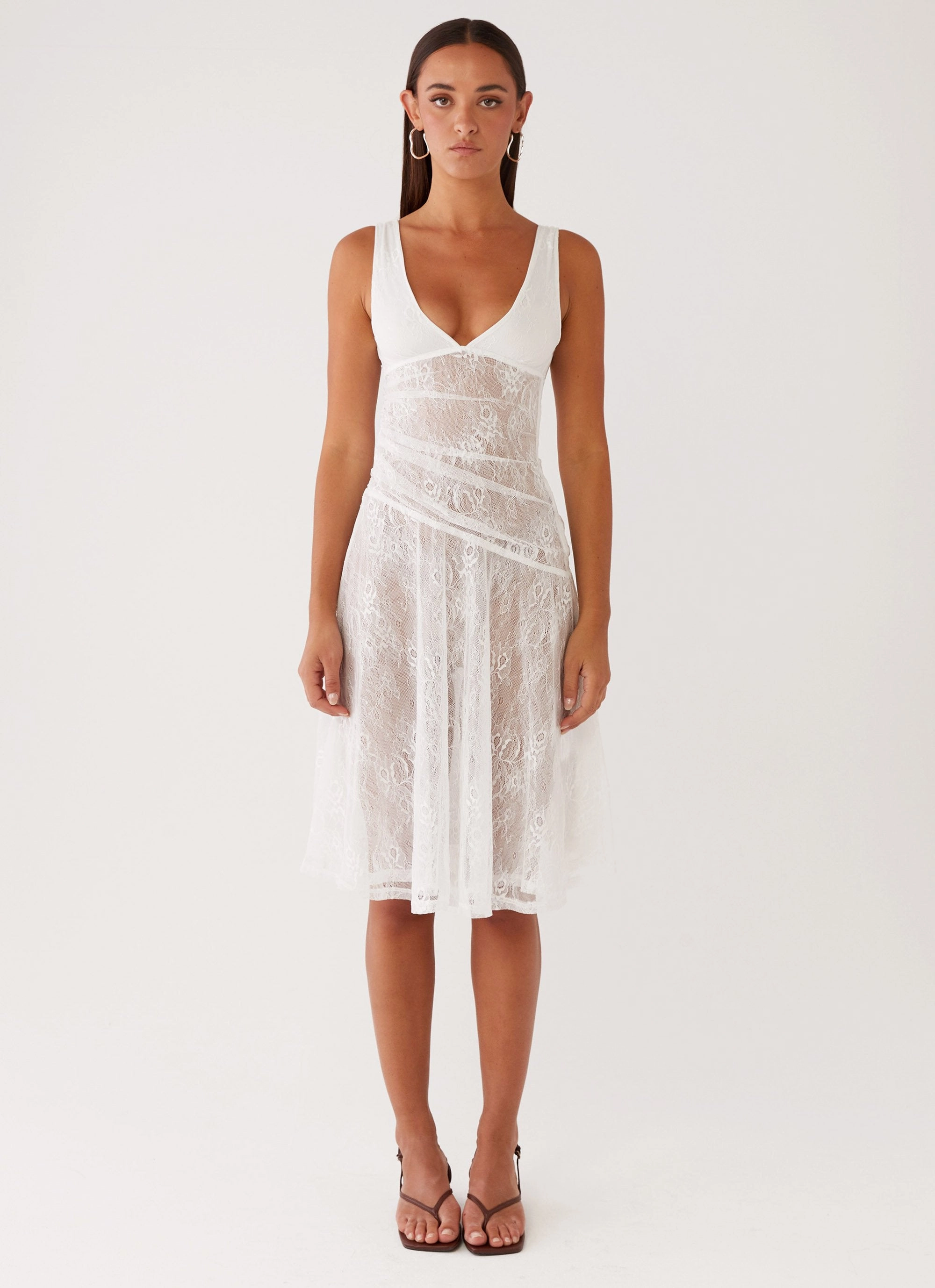 Remember Me Lace Midi Dress - White Tulle Air