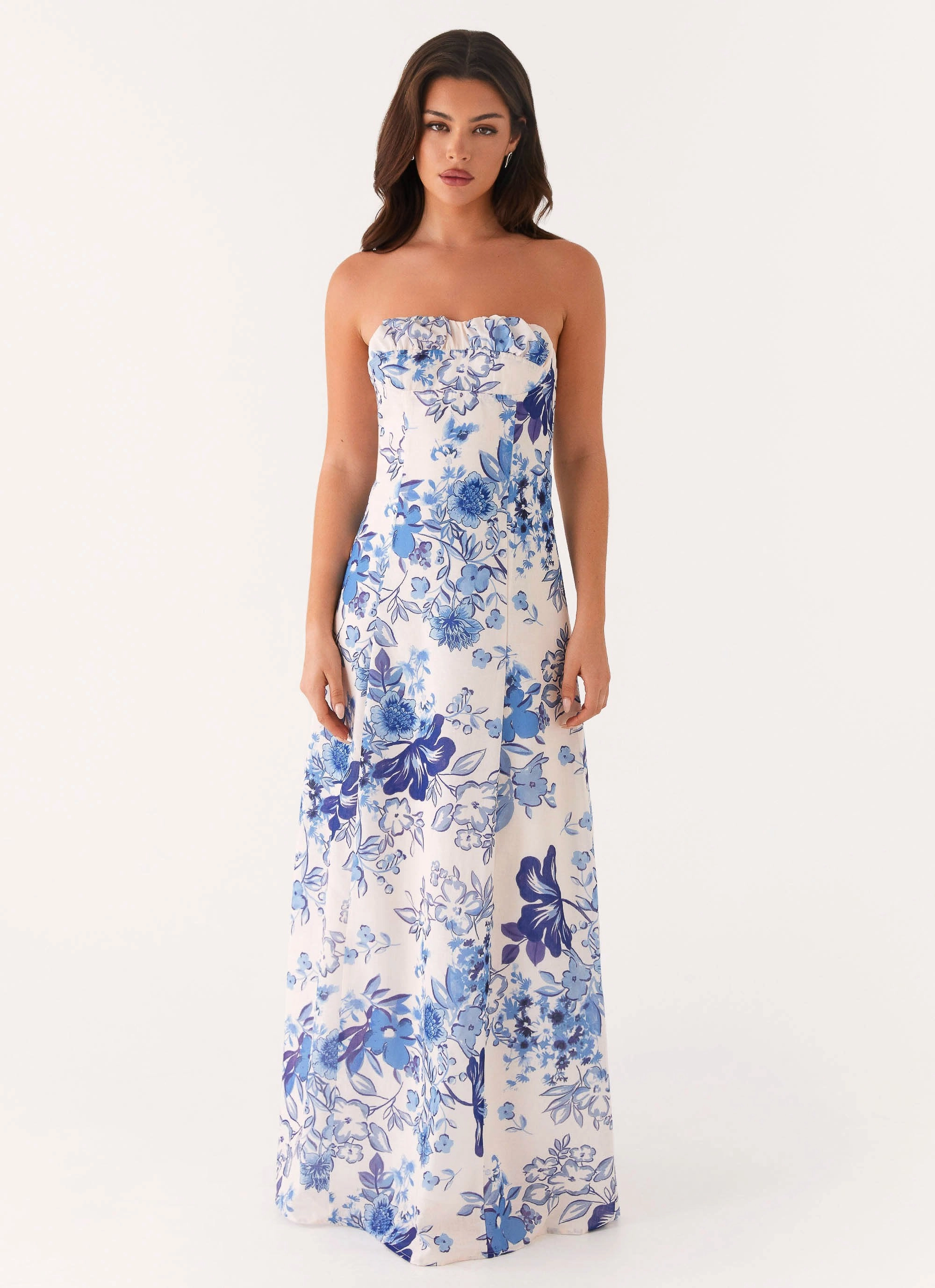 Fit Focused Relaxed work dress Tayla Linen Maxi Dress - Serene Sky Floral