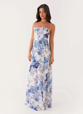 Tayla Linen Maxi Dress - Serene Sky Floral Work or Casual Sleek Form