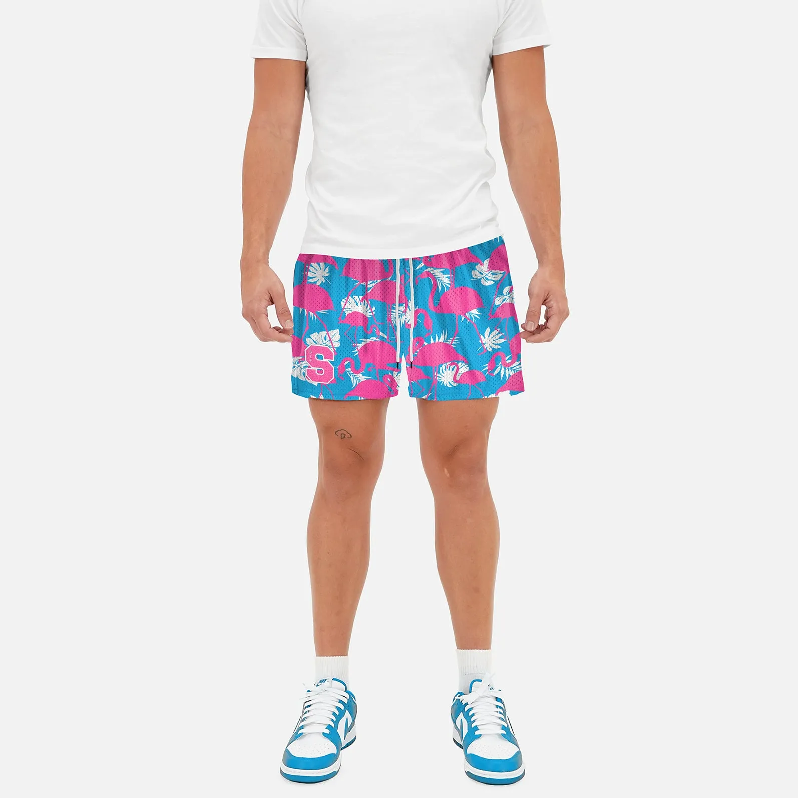 Flamingos Pink Blue Shorts - 5"