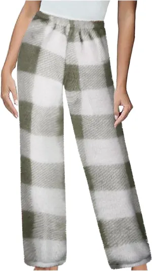 Flannel Pajama Pants for Women Plaid Pj Pants Furry Pjs Trousers Warm Winter Pants Plush Lounge Pants Loungewear