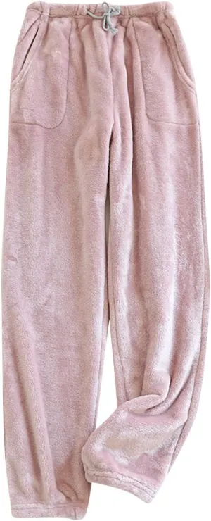 Flannel Pajama Pants Women Fleece Pajama Pants Women, Cute Winter Lounge Pants with Pockets Warm Fluffy Sleepwear