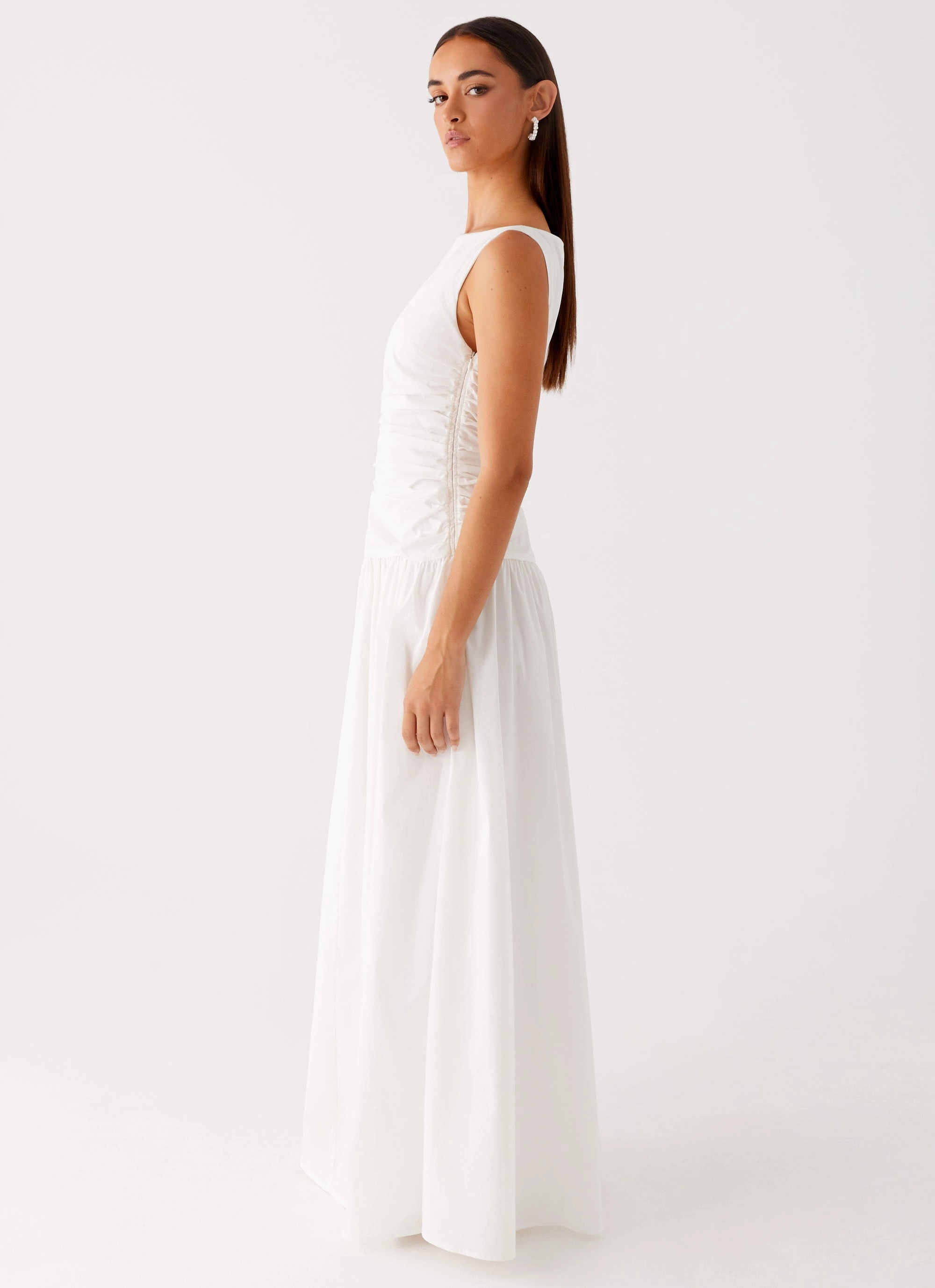 Durable-Fabric Gender Free Carmel High Neck Maxi Dress - White