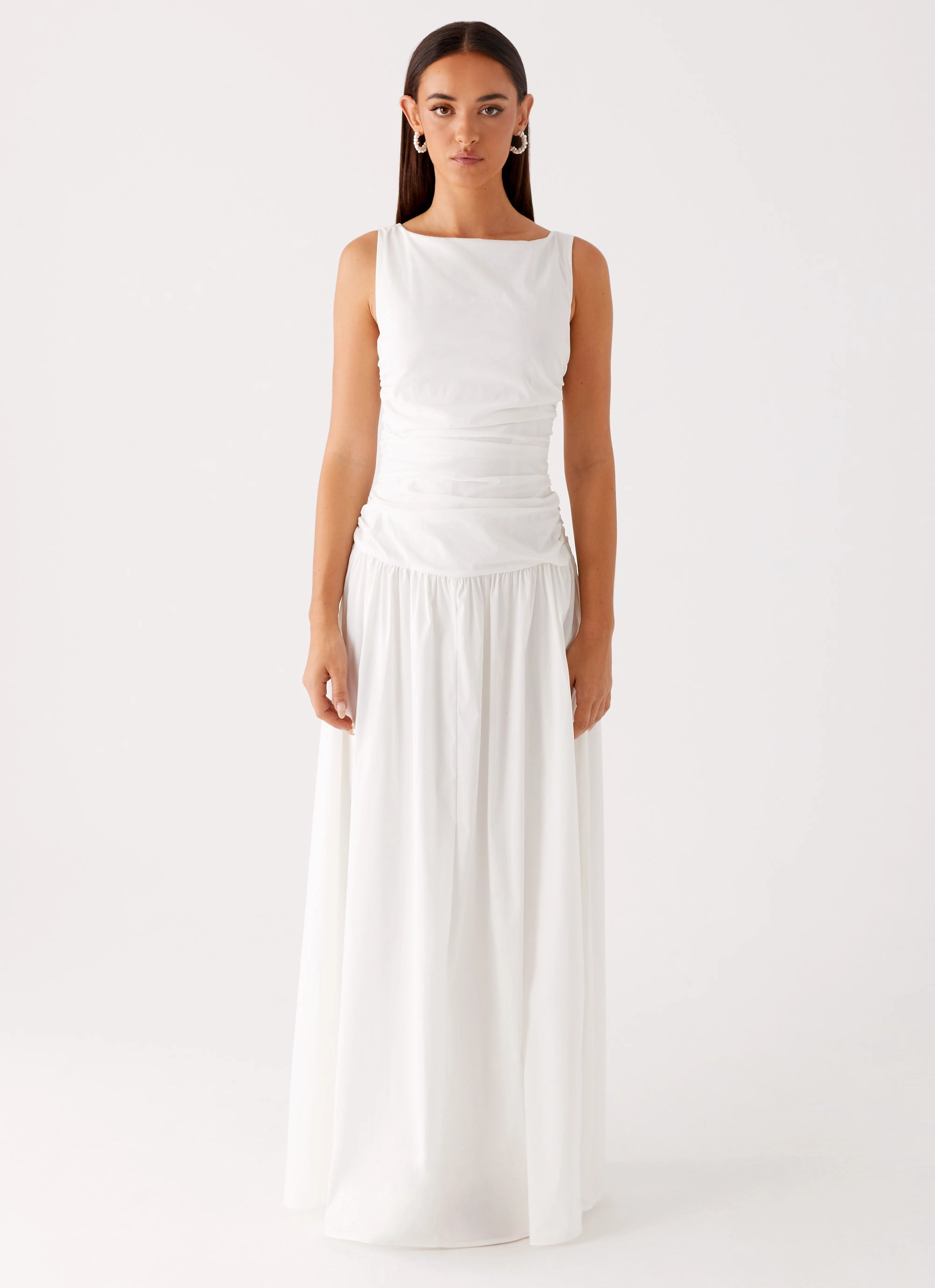 Carmel High Neck Maxi Dress - White Structured-Shape Vibrant Hue