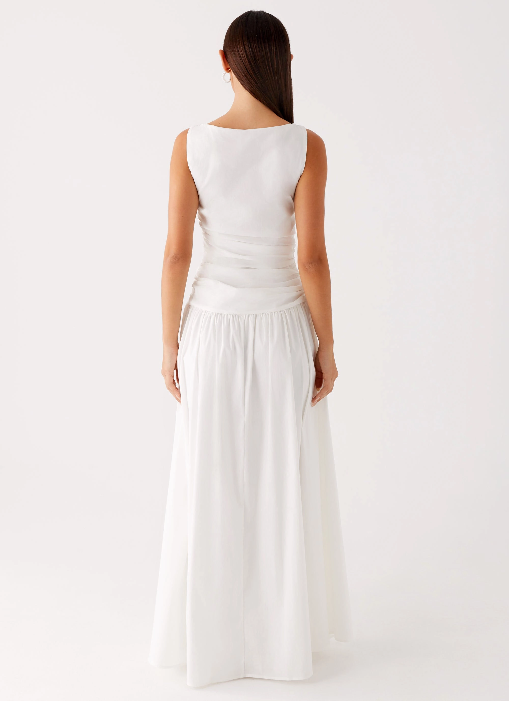 Carmel High Neck Maxi Dress - White Calm Grace StretchableKnit
