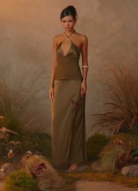 Relaxed fit wear clean look Mavie Maxi Skirt - Khaki