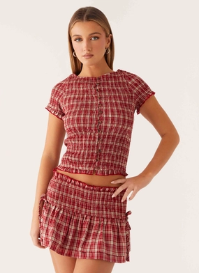 Lenore Button Top - Ruby Check TaglessCollars