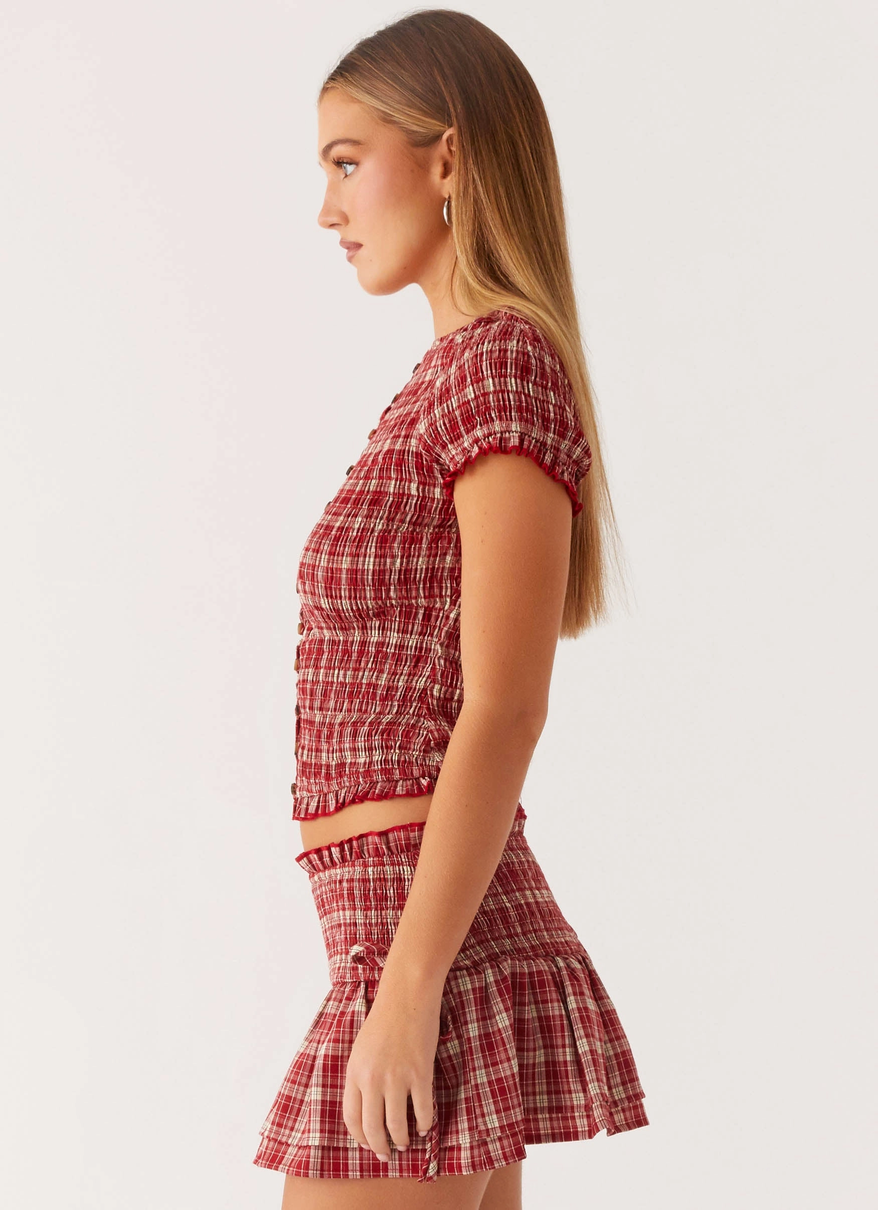Lenore Button Top - Ruby Check AntiPillingTreatment