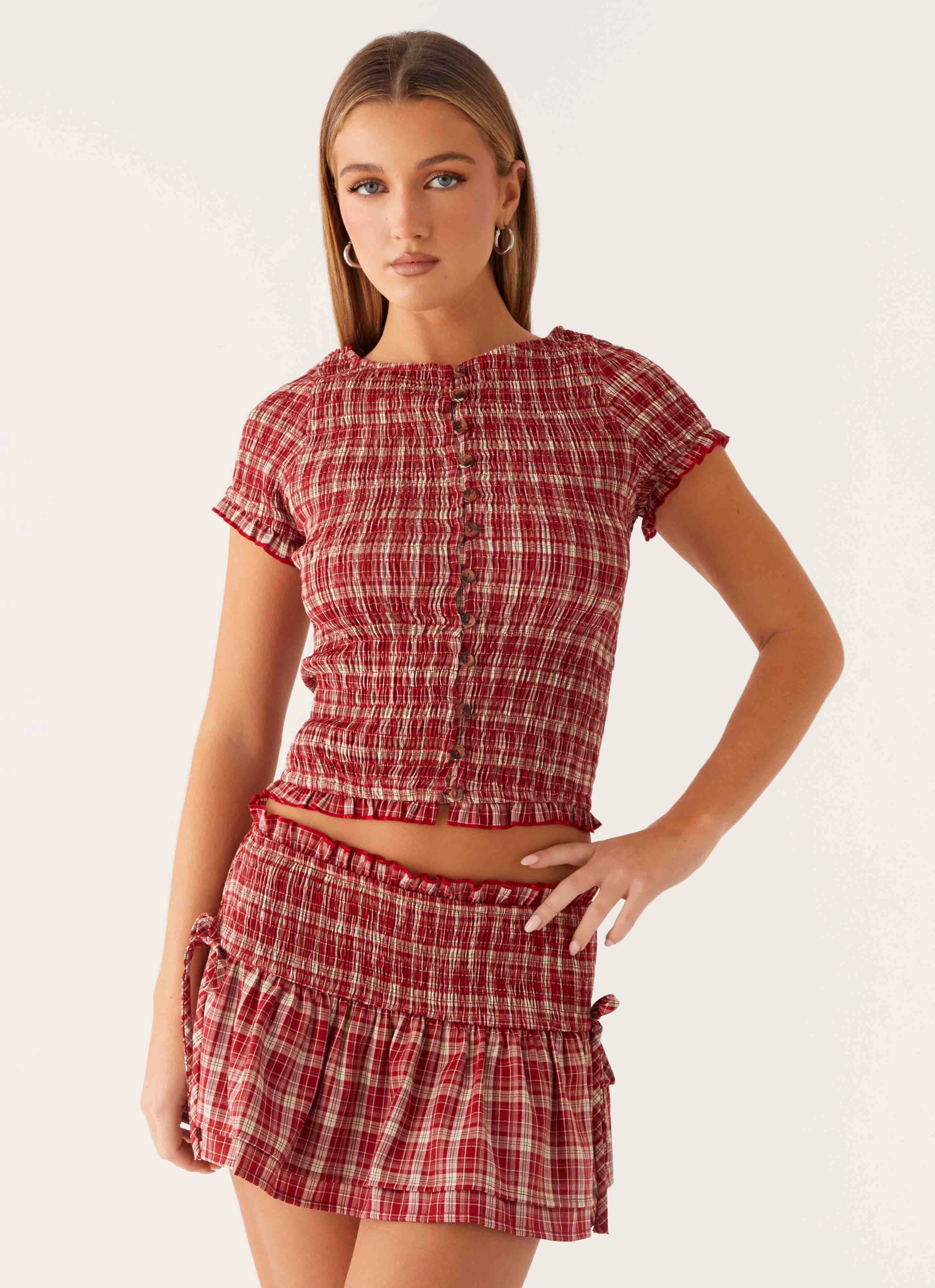 Lenore Button Top - Ruby Check TaglessCollars