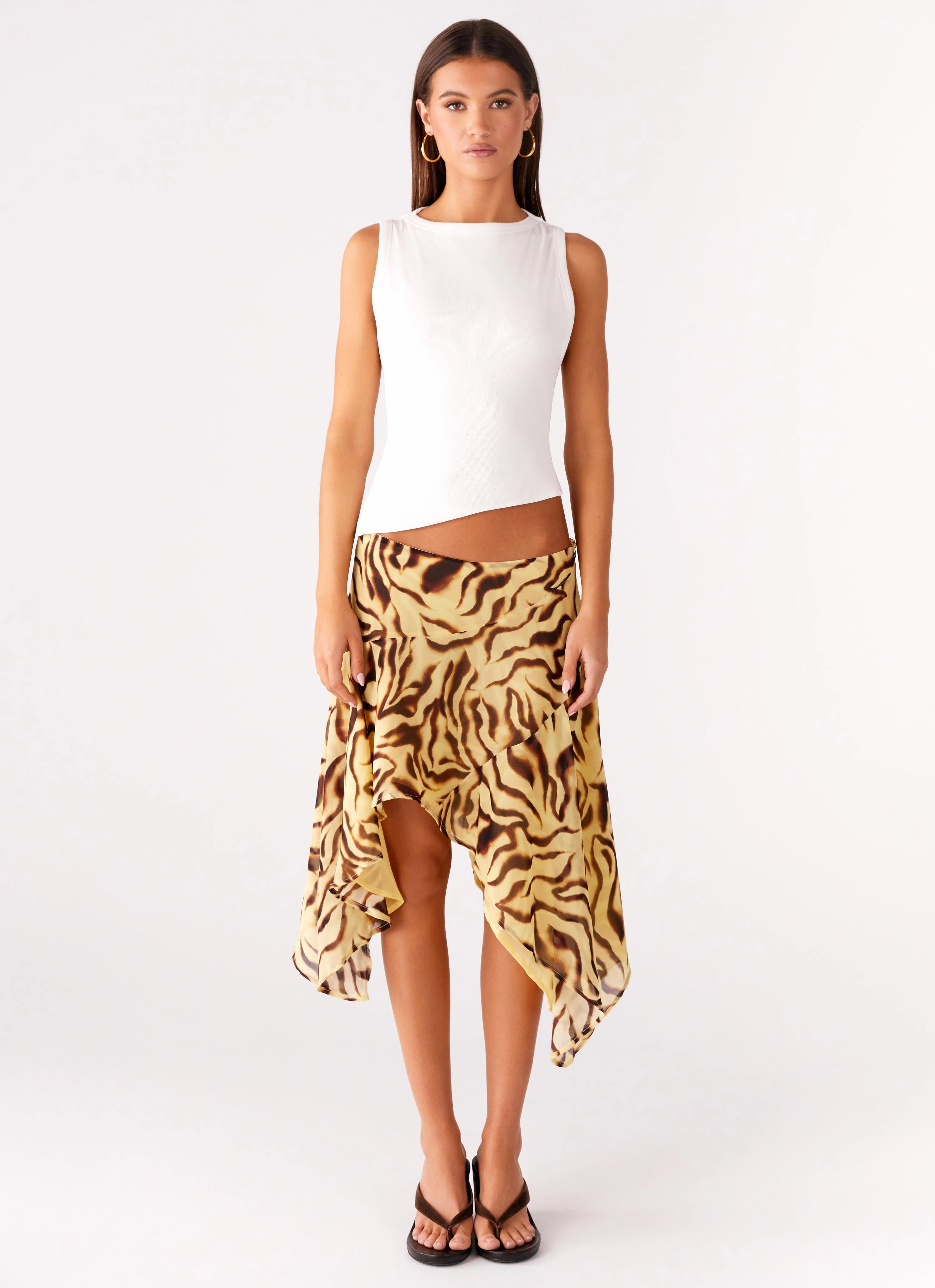 Ribbed Hemline Stay In Top - White