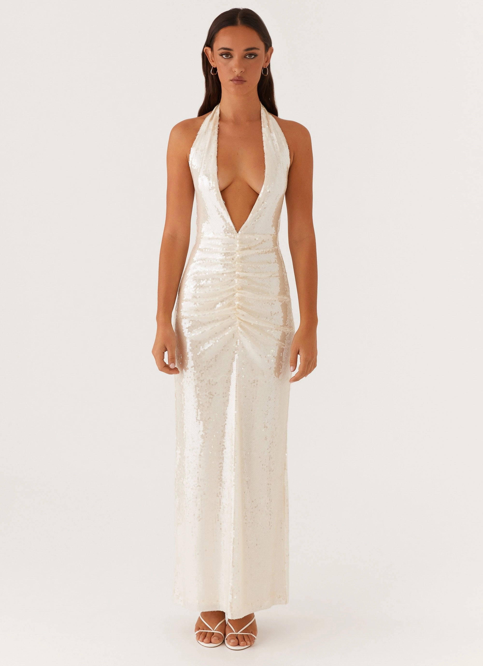 Whisked Away Halterneck Maxi Dress - White Elegant Mature Calm Flow