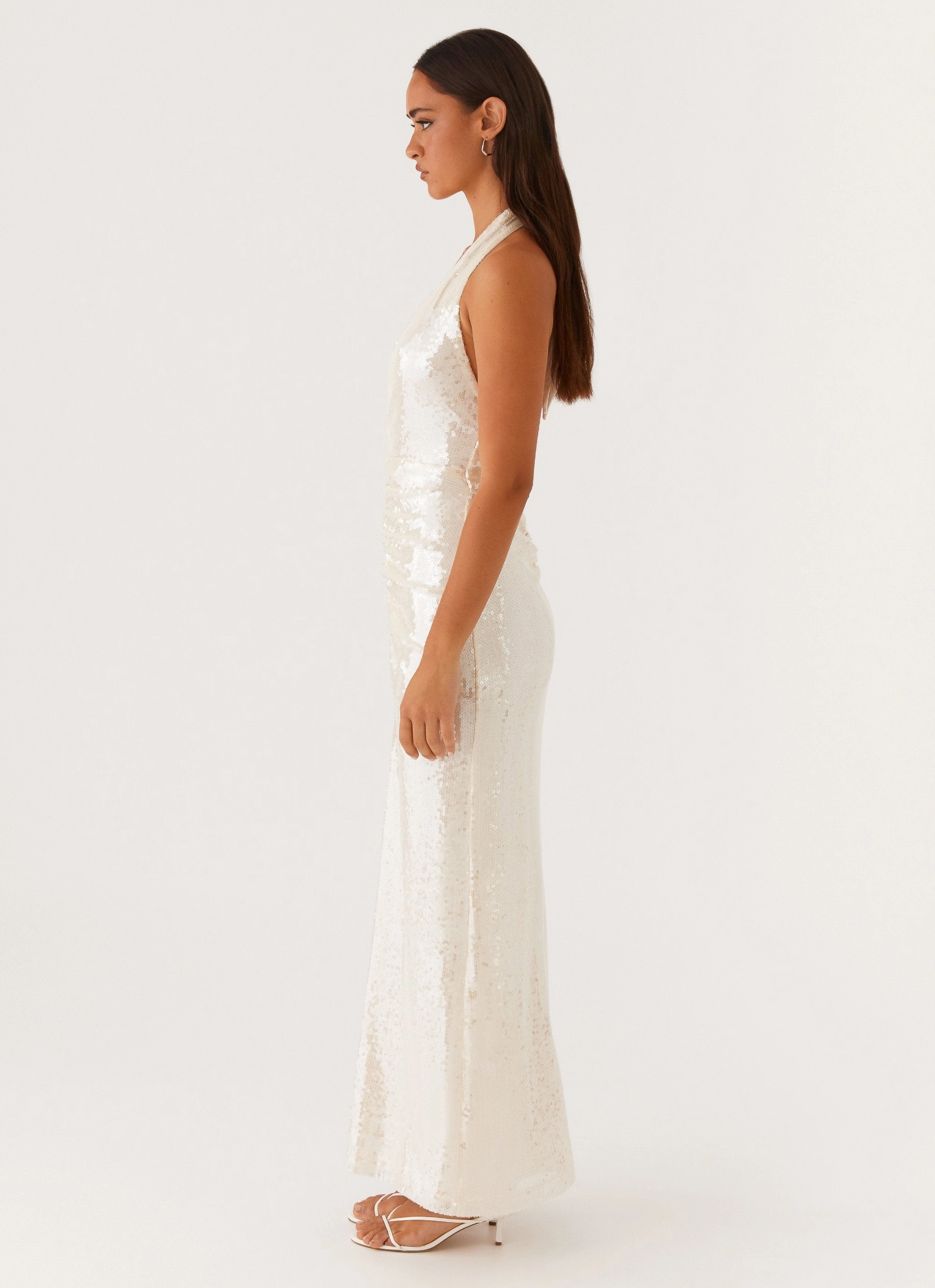 Panelled-Design Whisked Away Halterneck Maxi Dress - White