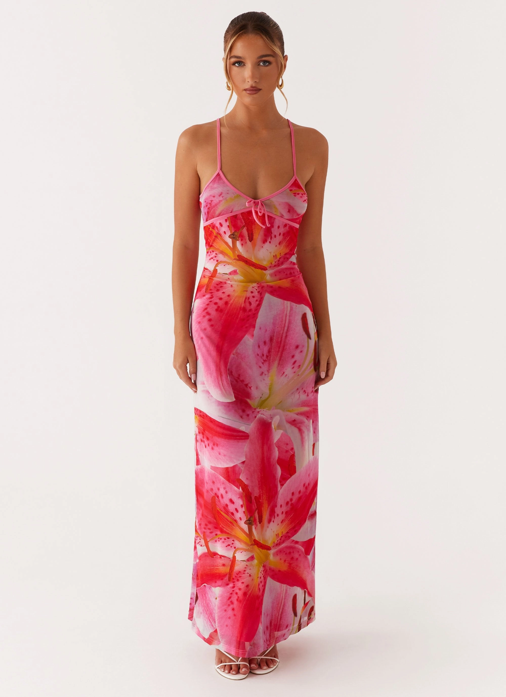 Claudie Maxi Dress - White Pink Lilly Event Perfect ReinforcedHem