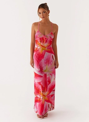 Claudie Maxi Dress - White Pink Lilly Cozy Mood