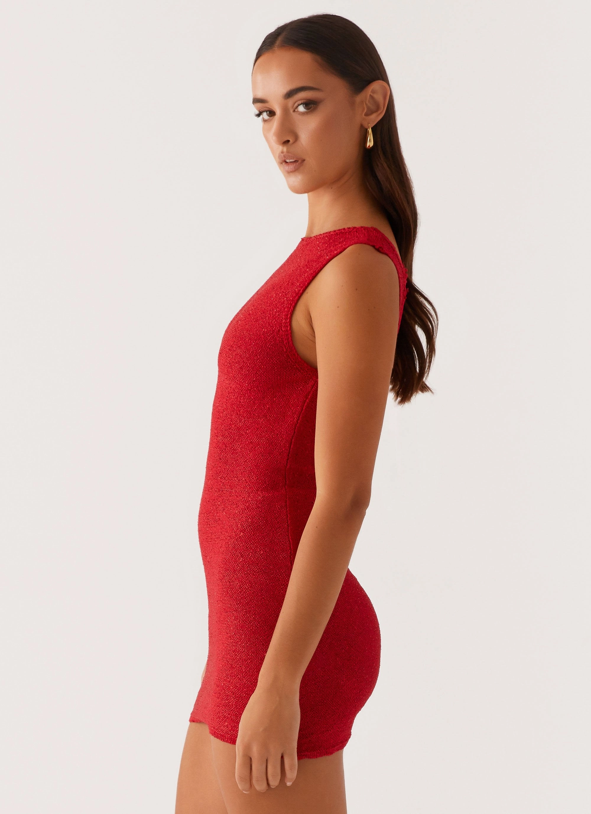 Smooth Layering Take Five Summer Knit Mini Dress - Red