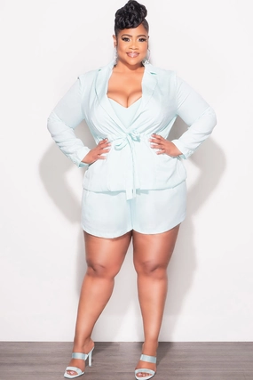 Freedom Motion Active Design Wear Final Sale Plus Size Faux Linen 2pc Short Set in Mint